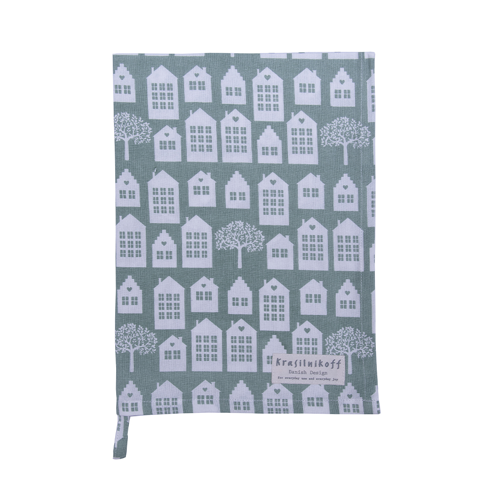 Krasilnikoff Geschirrtuch Townhouses  green Teatowel grün