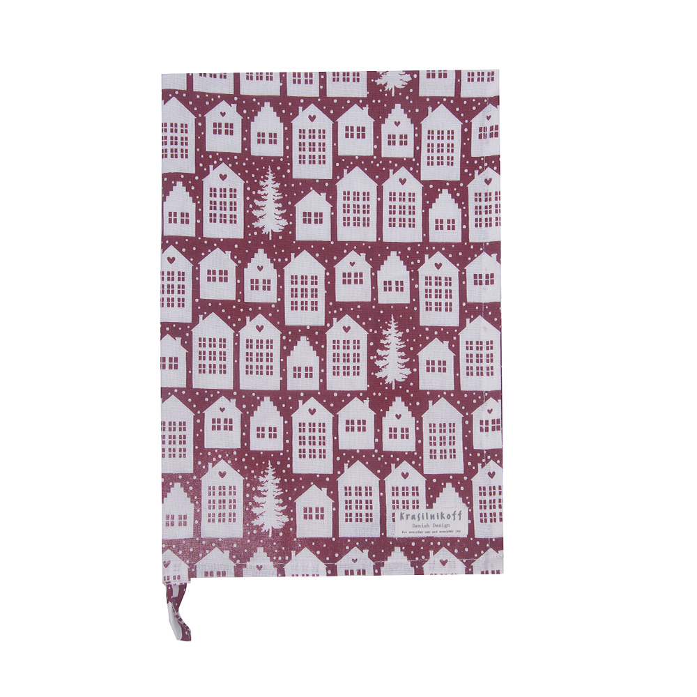 Krasilnikoff Geschirrtuch Christmas Townhouses red Teatowel 