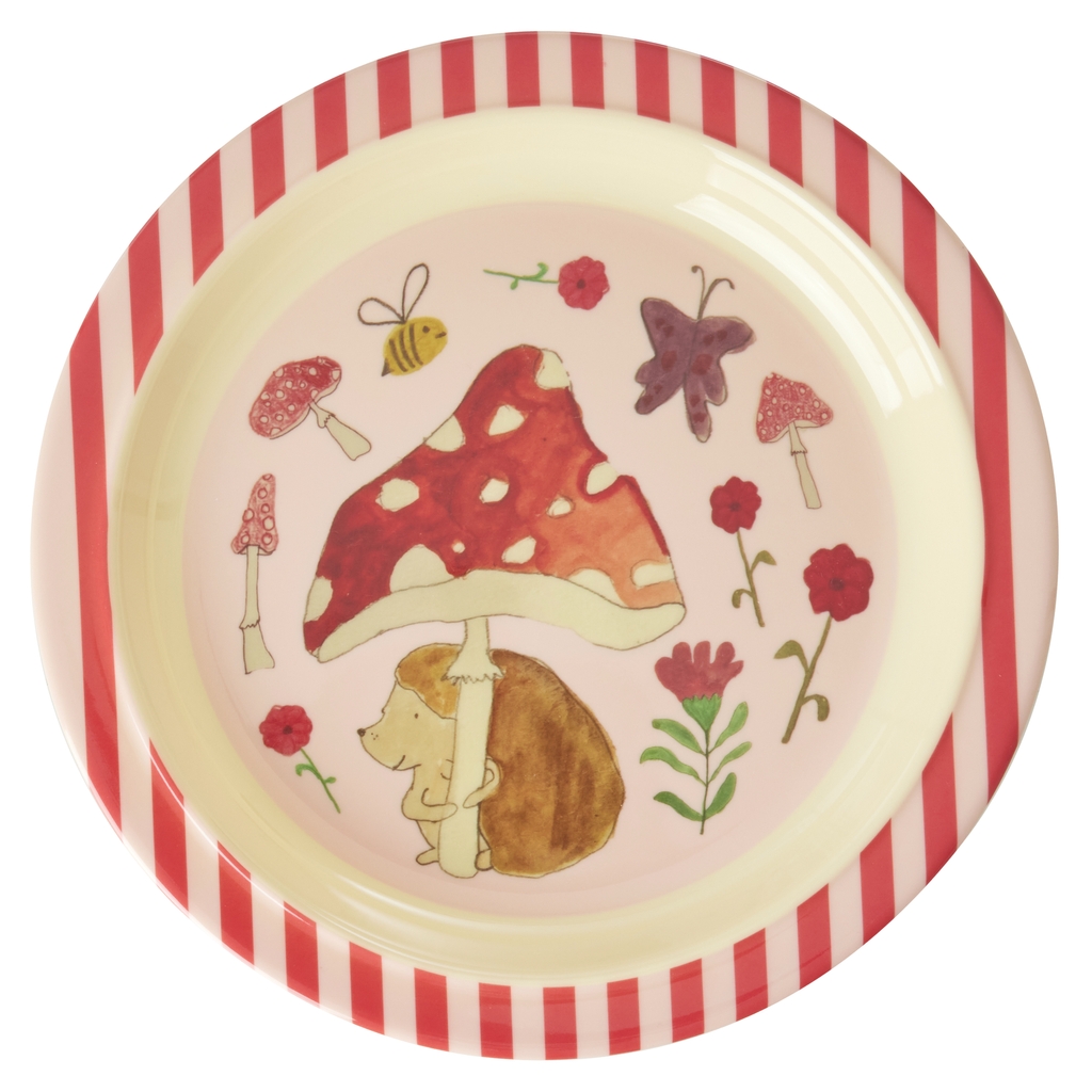 RICE Melamin Kinderteller pink Happy Forest print