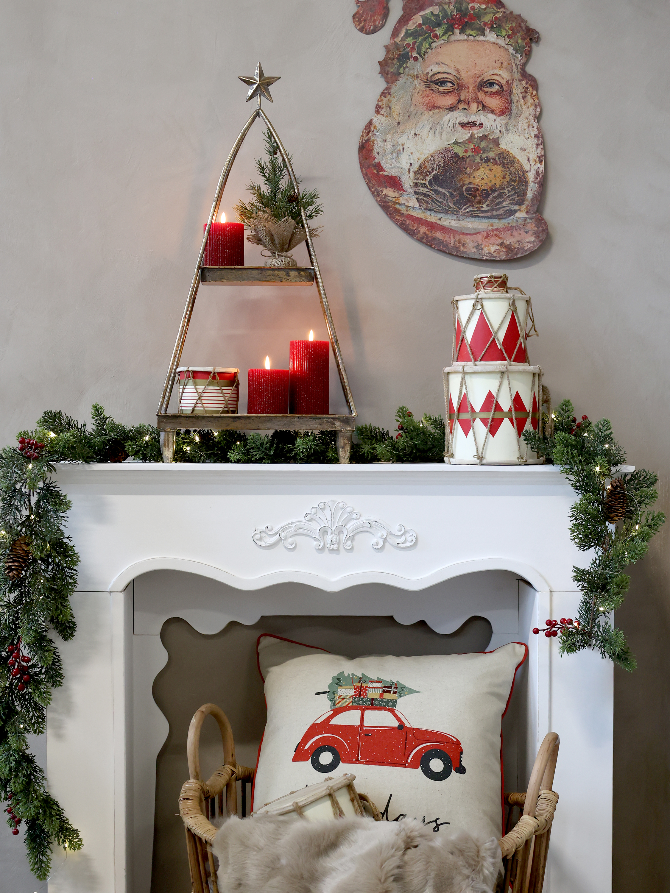 Chic Antique Kissenbezug mit Auto und Weihnachtsbaum leinen