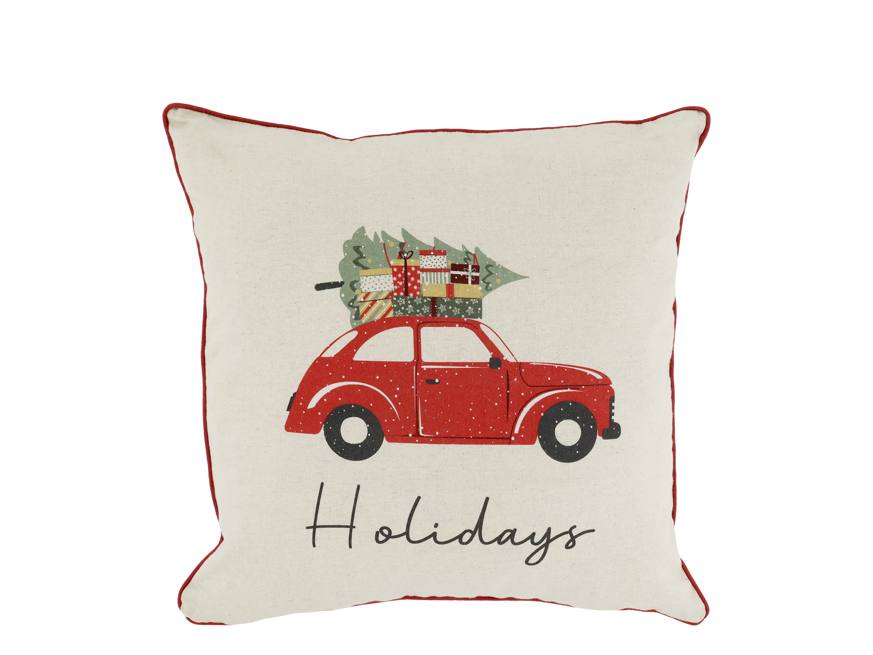 Chic Antique Kissenbezug mit Auto und Weihnachtsbaum leinen