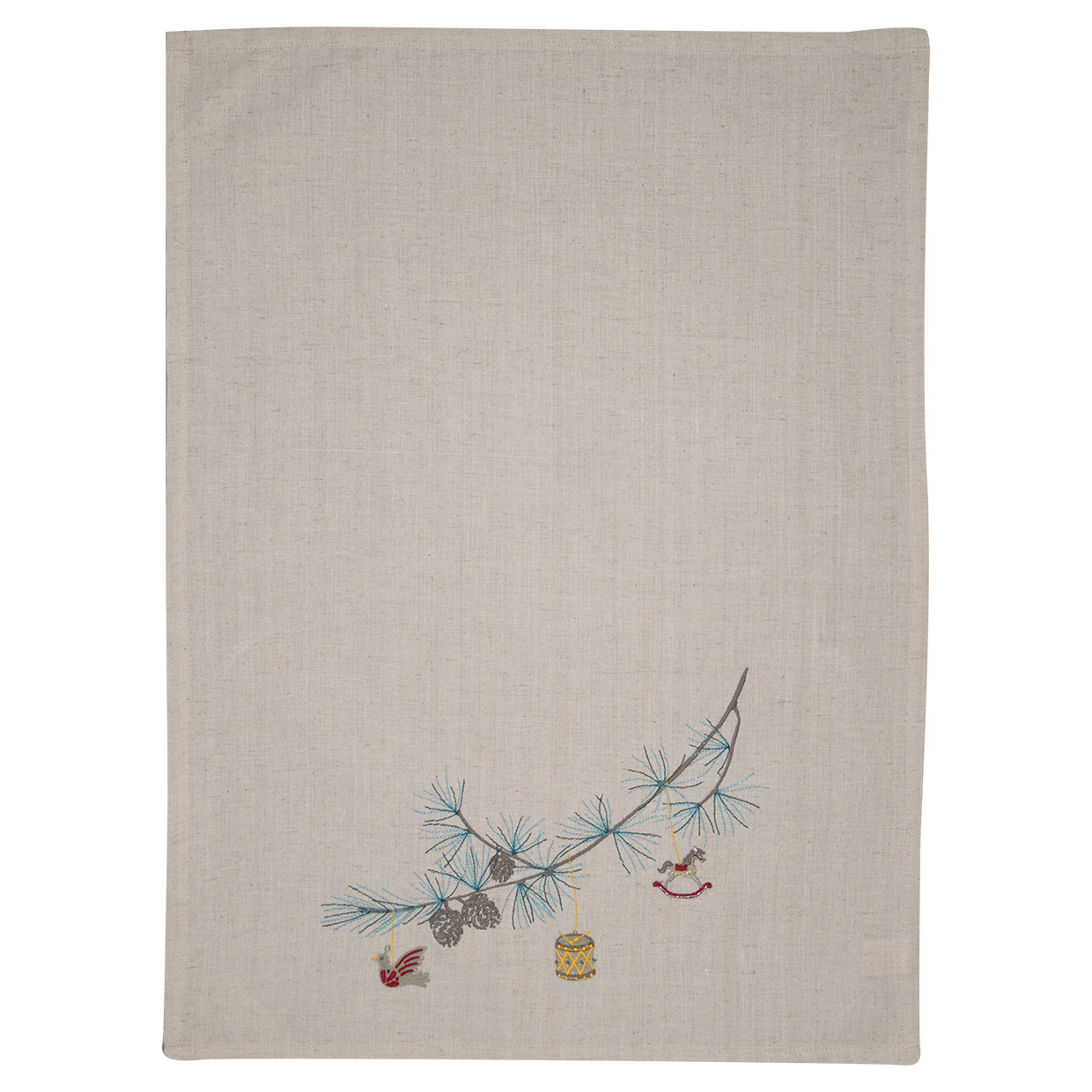 Greengate Geschirrtuch Xmas branch pale grey with embroidery, bestickt