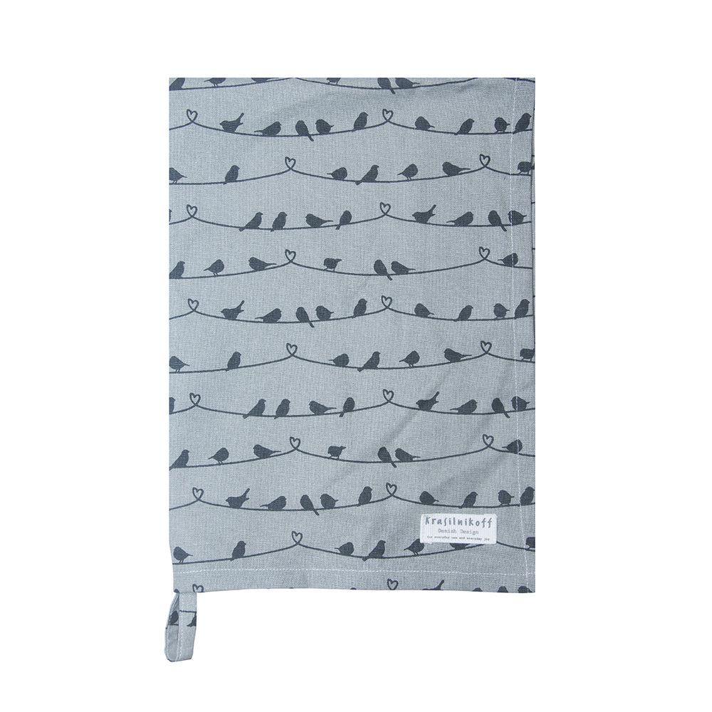 Krasilnikoff Geschirrtuch Birds on wire grey Teatowel