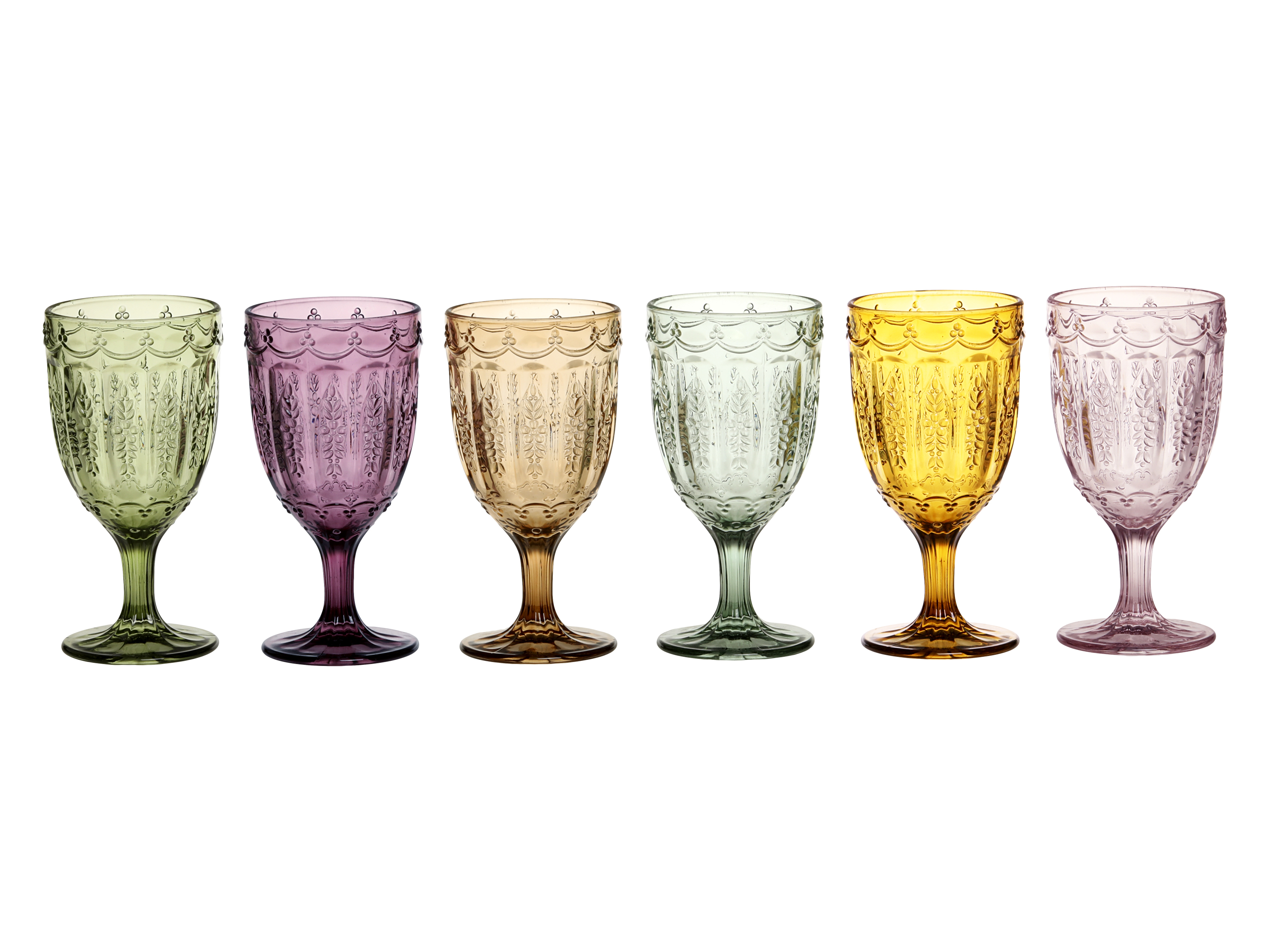 Chic Antique Saint-Emilion Weingläser mit Muster assortierte Farben Set von 6 Stück